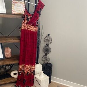 Red and Black Floral Maxi Dress